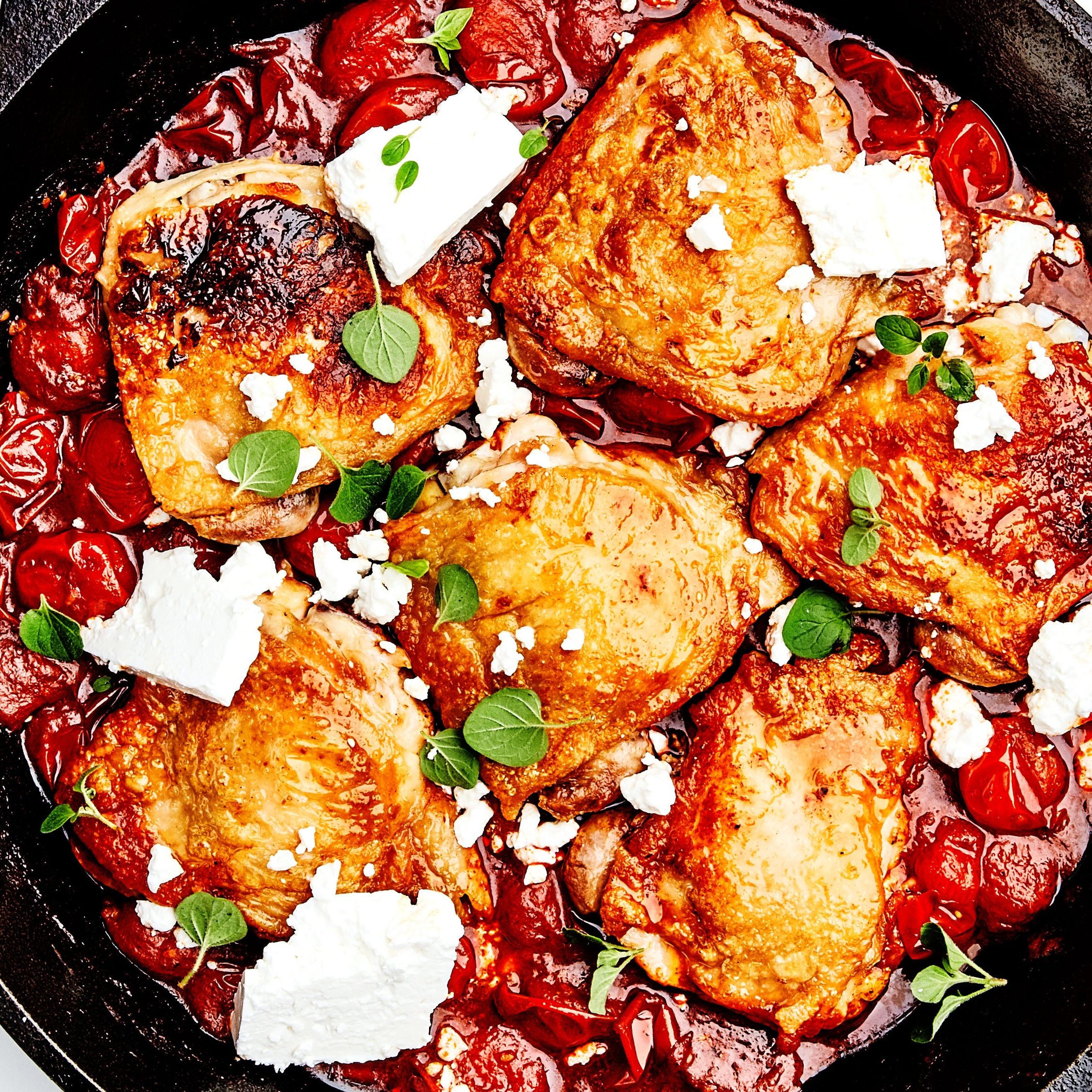 Pan-Seared Chicken Thighs with Spiced Tomato-Pepper Sauce