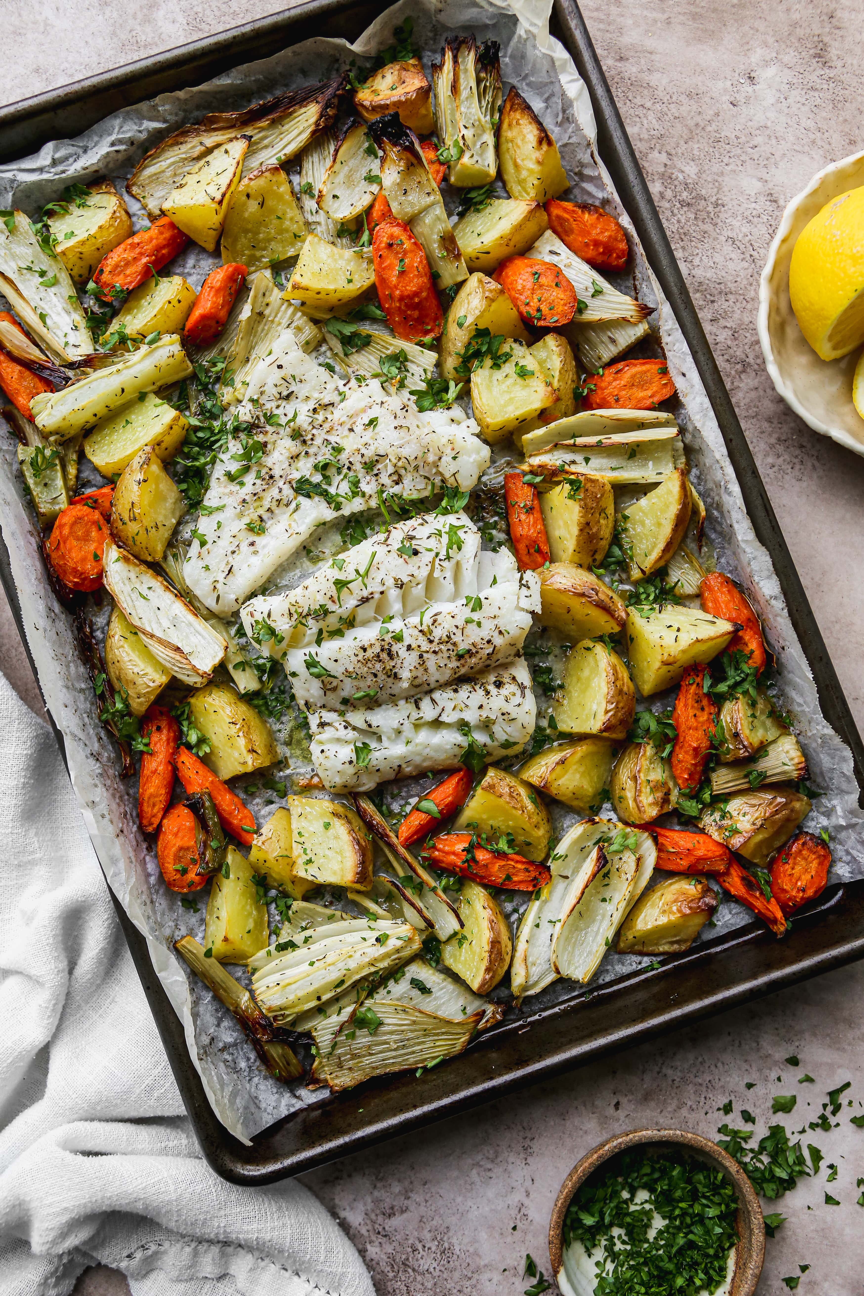 Pan-Seared Cod with Maple-Mustard Glaze and Roasted Root Vegetables
