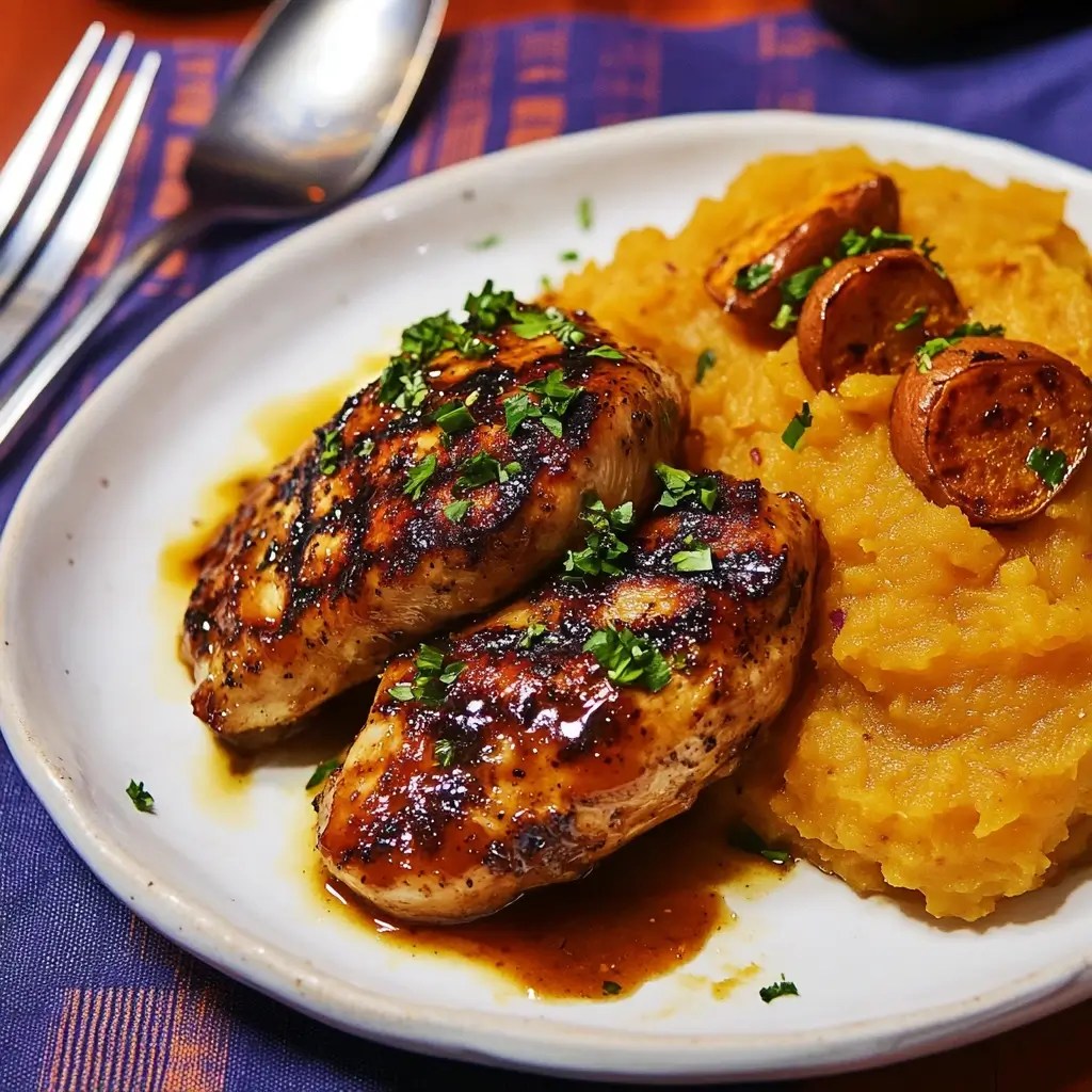 Blackened Chicken with Spiced Sweet Potato Mash