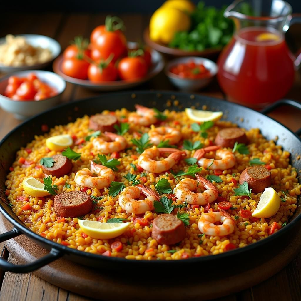 Saffron-Infused Paella with Red Peppers and Shrimp