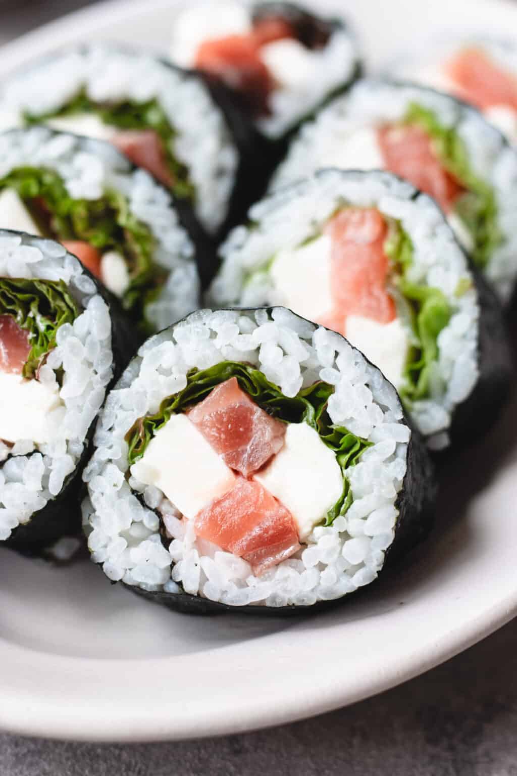 Japanese Salmon Sushi Rolls with Wasabi Cream