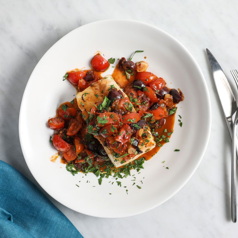 Pan-Seared Sea Bass with Tomato and Basil Ragù