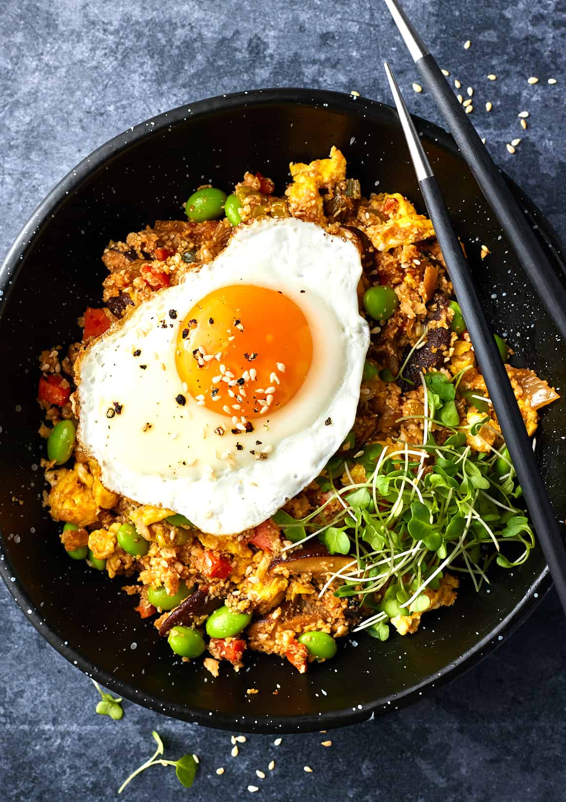 Stir-Fried Cauliflower Rice with Ginger and Mushrooms