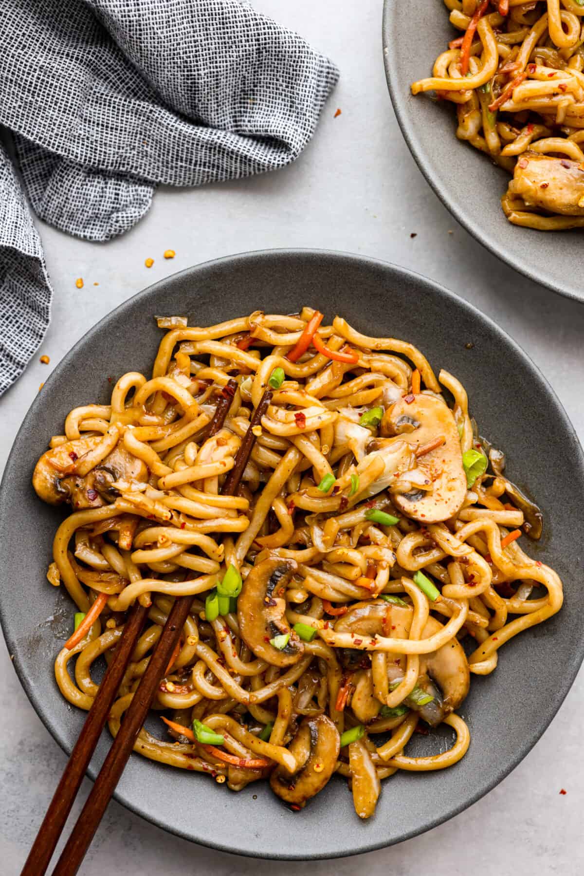 Stir-Fried Udon Noodles with Shiitake Mushrooms and Ginger Soy Sauce