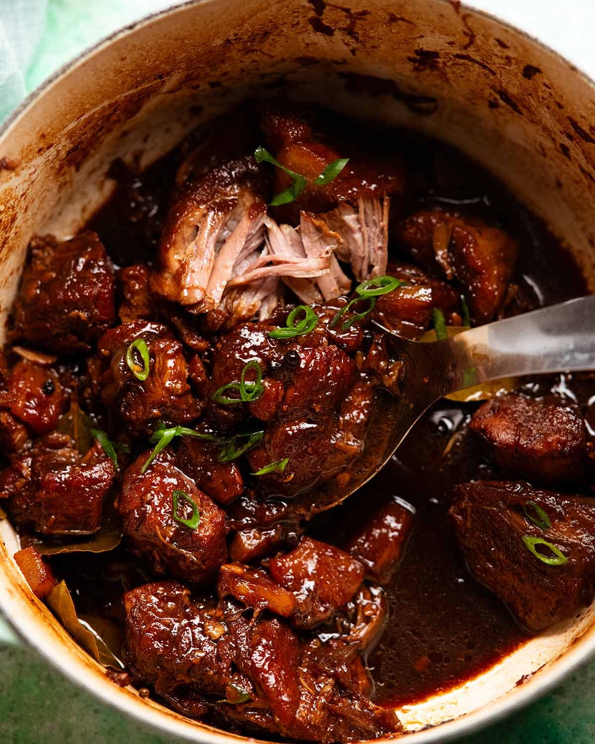 Sautéed Filipino Pork Adobo with Garlic and Bay Leaves