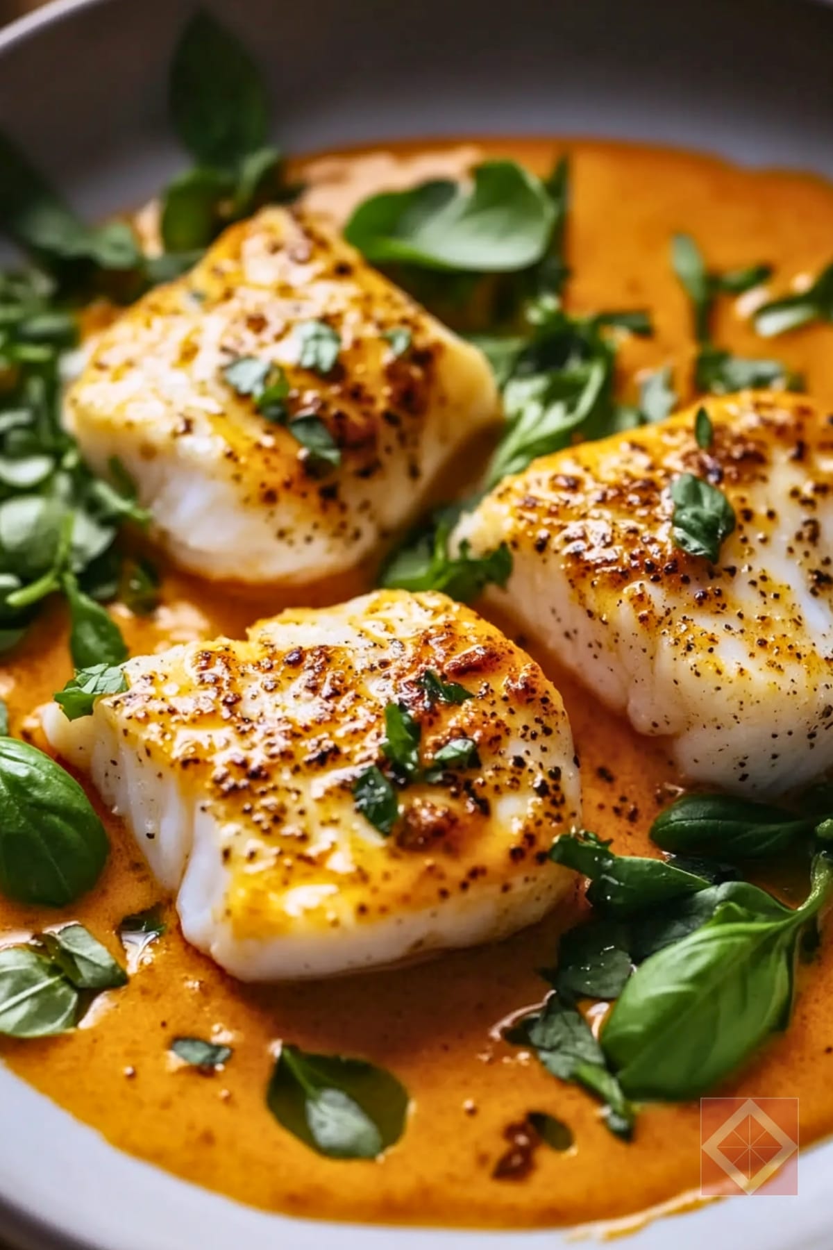 Pan-Seared Cod with Romesco Sauce and Charred Garlic
