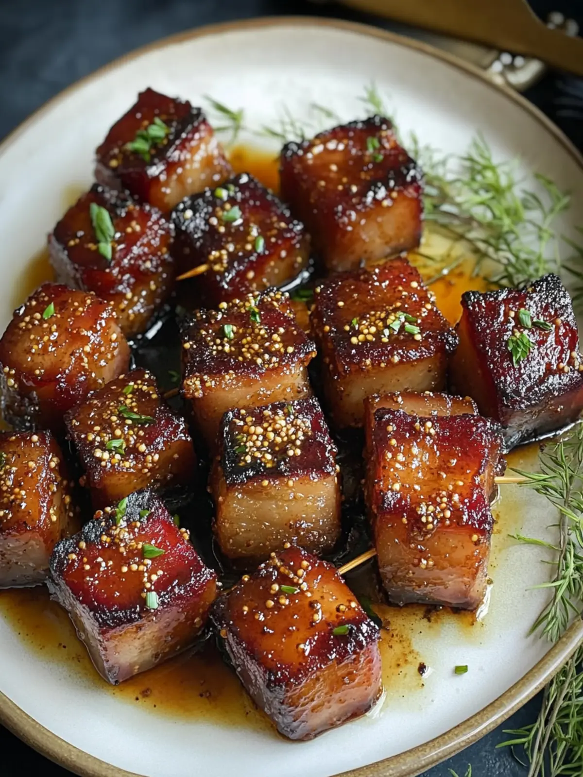 Half-Glazed Pork Belly Bites with Spiced Maple Reduction