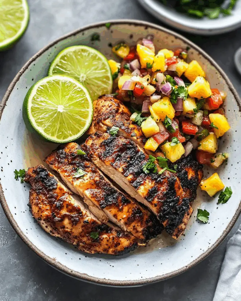 Sober Caribbean Jerk Chicken with Pineapple Salsa