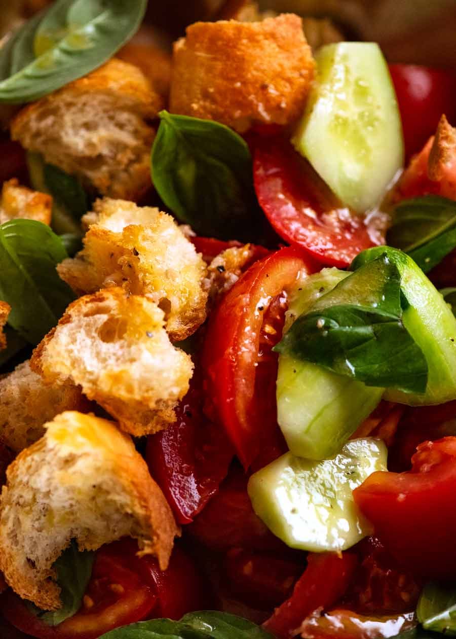 Sourdough Bread Panzanella with Heirloom Tomatoes and Basil
