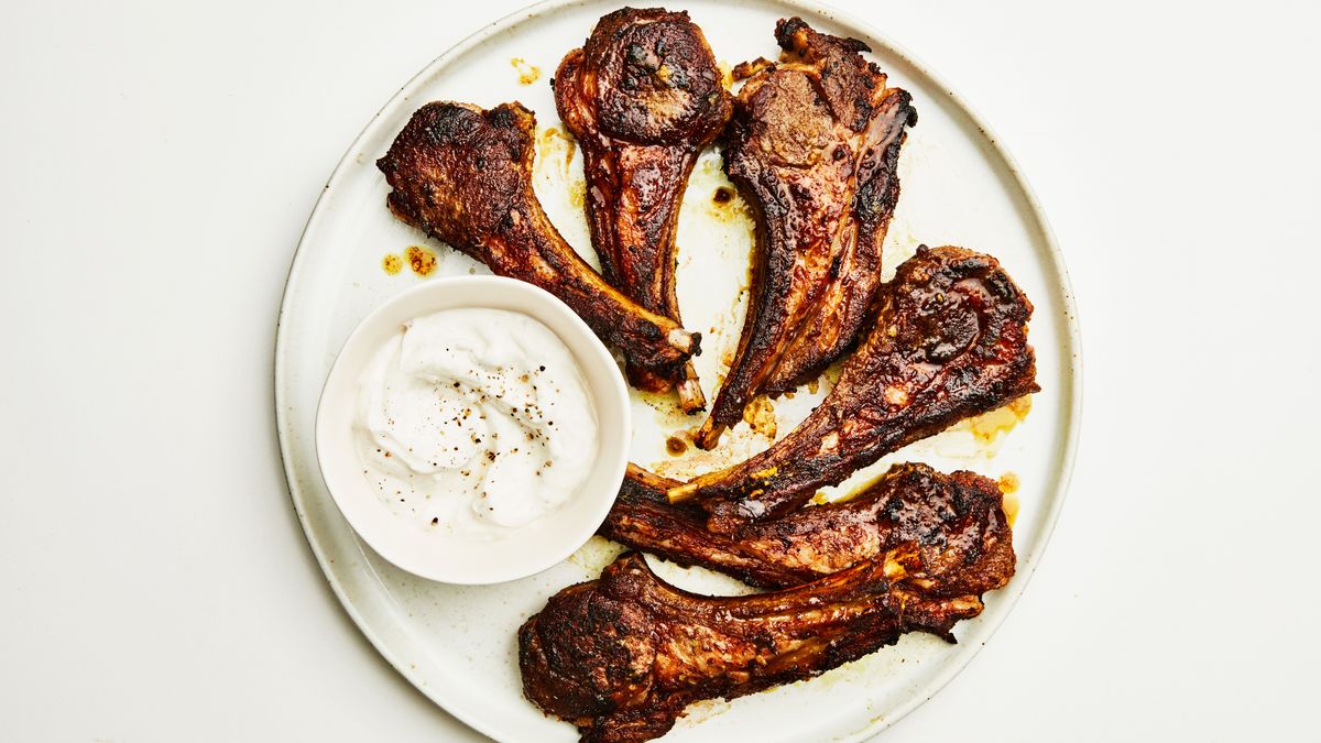 Pan-Roasted Berbere-Spiced Lamb Chops with Garlic Yogurt Sauce