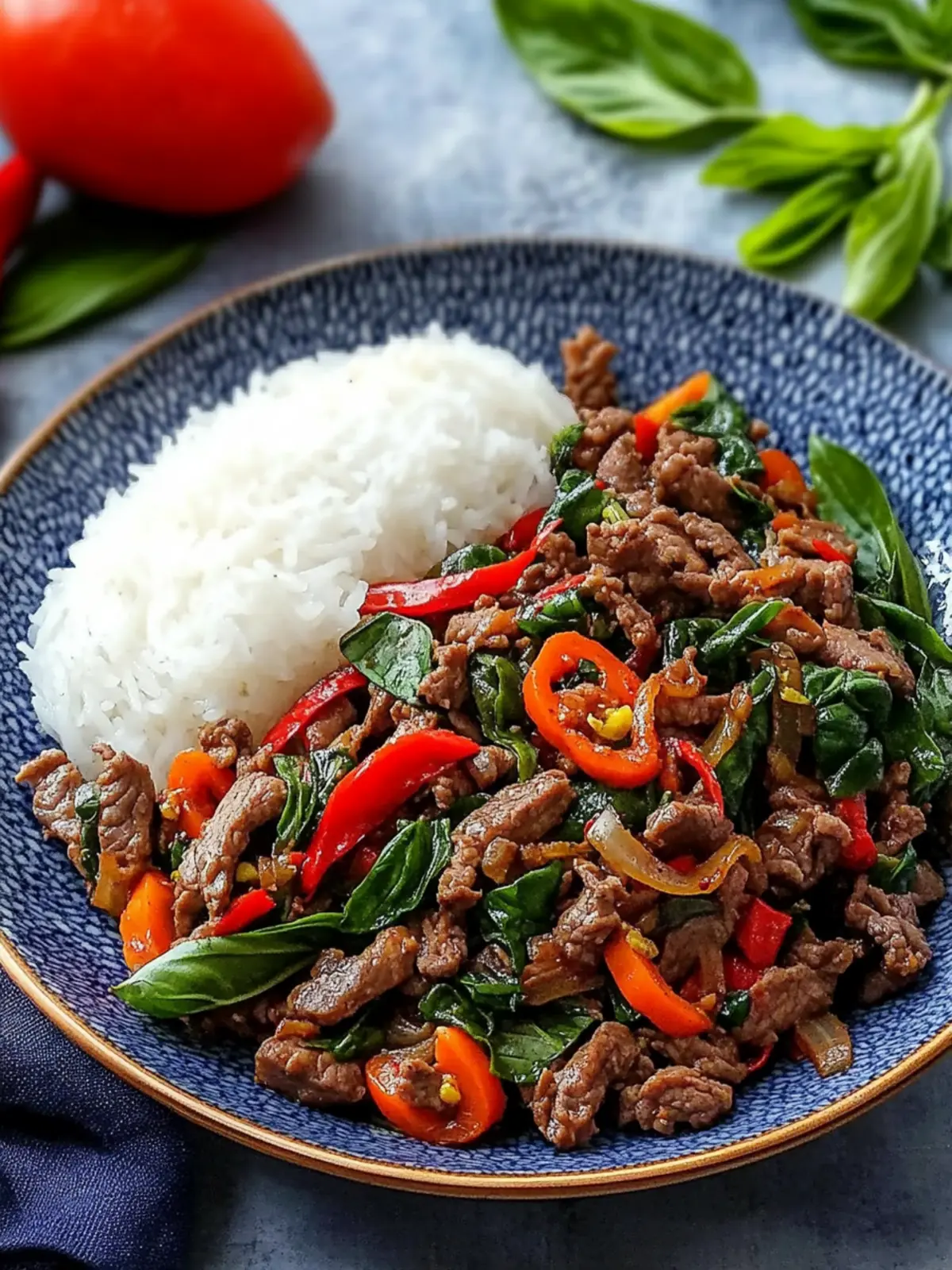 Quick Stir-Fried Beef with Holy Basil and Garlic