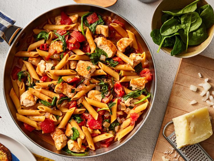 Pan-Seared Chicken with Tomato and Spinach Ragù