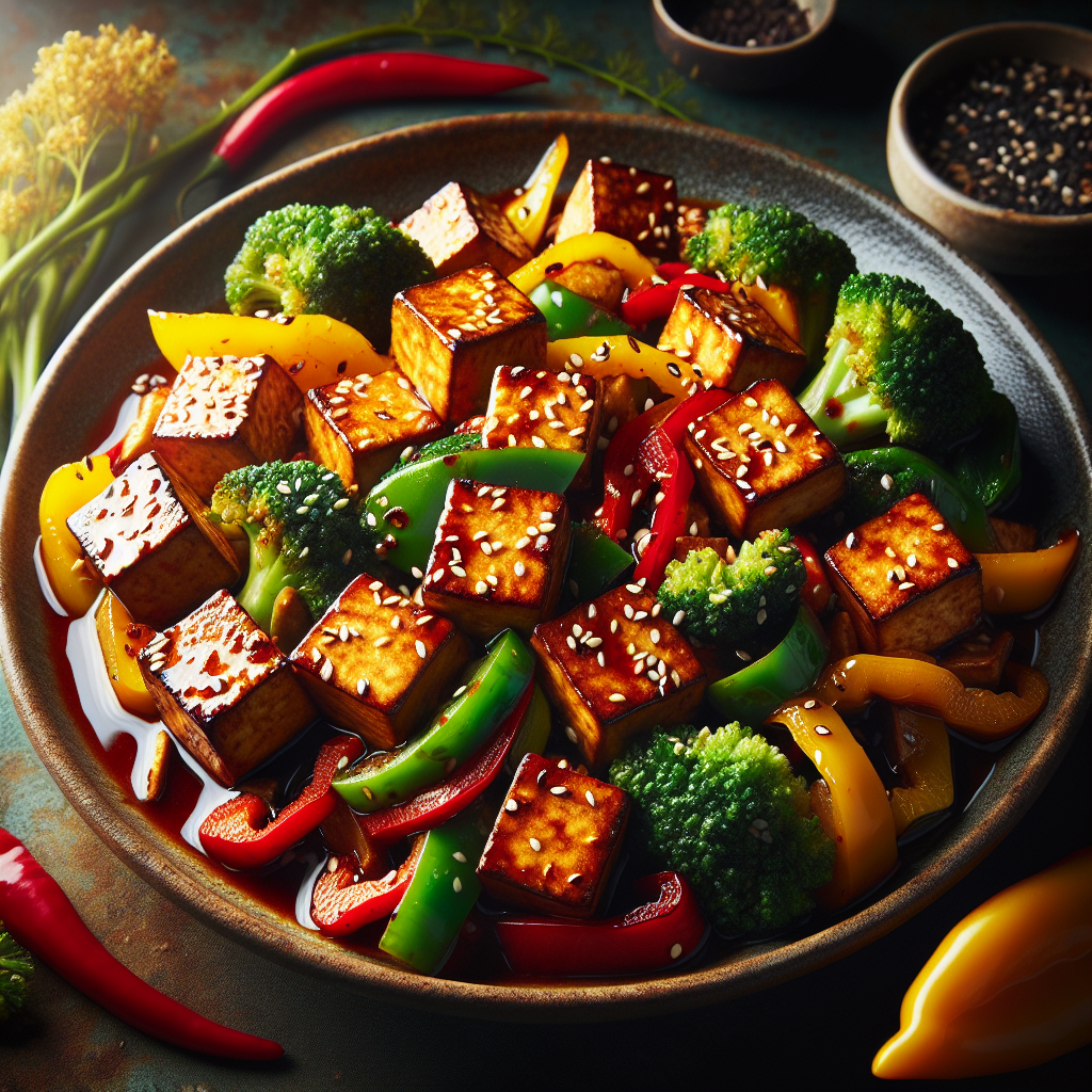 Ginger-Sesame Tofu Stir Fry with Broccoli and Bell Pepper
