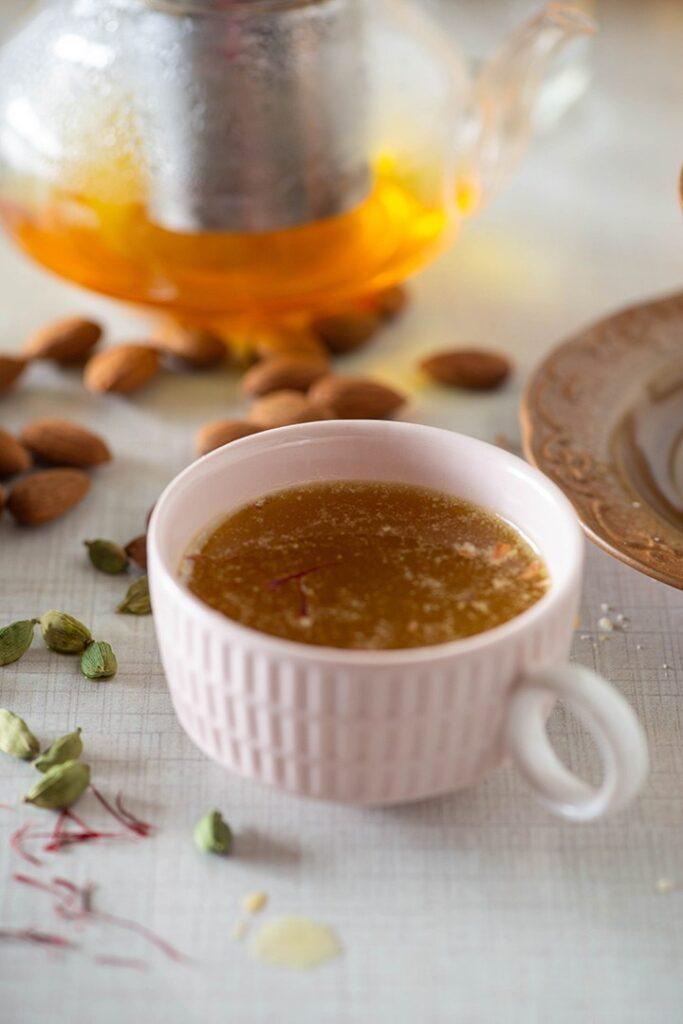 Saffron-Infused Kashmiri Kahwa Tea with Cardamom and Almonds