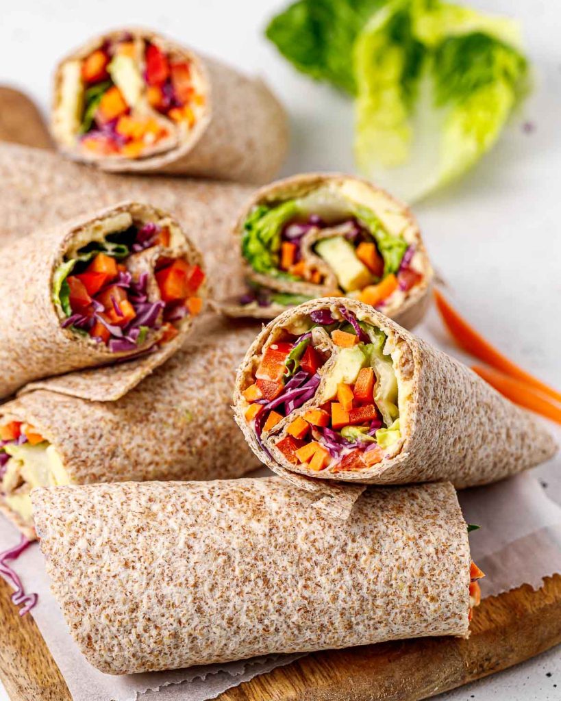 Kid-Friendly Rainbow Veggie Wrap with Creamy Hummus