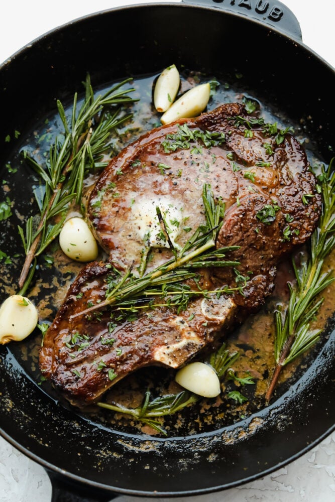 Pan-Seared USDA Prime Ribeye with Garlic-Thyme Butter
