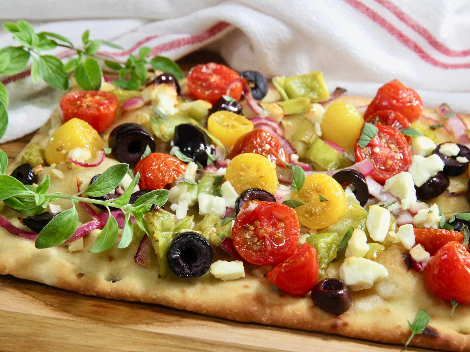 Vegetarian Mediterranean Flatbread with Roasted Vegetables and Feta