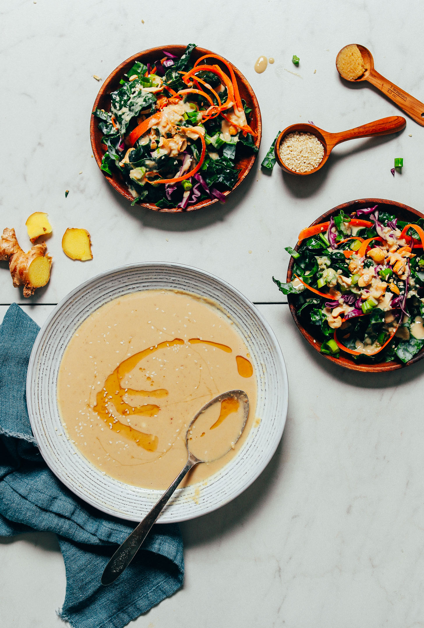 Spiralized Root Vegetable Noodles with Garlic Tahini Dressing