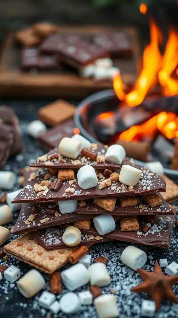 Campfire S’mores Chocolate Bark with Toasted Marshmallows