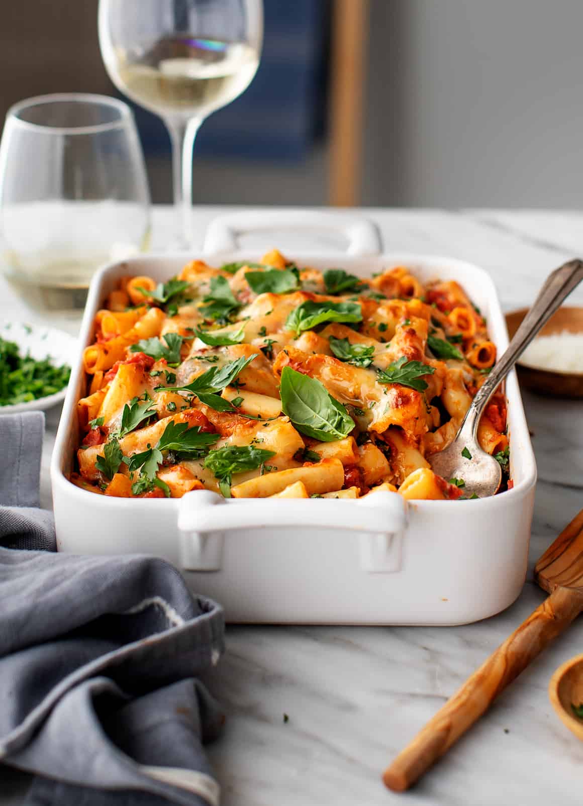 Four-Cheese Baked Ziti with Fresh Basil