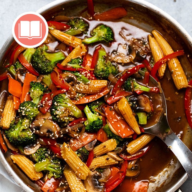 Half-Rice Vegetable Stir Fry with Sesame Ginger Sauce