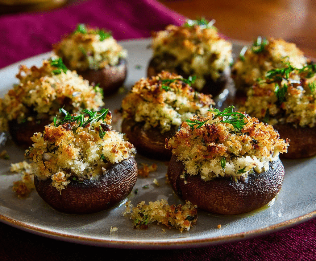 Cheese-Stuffed Mushroom Caps with Garlic Herb Butter