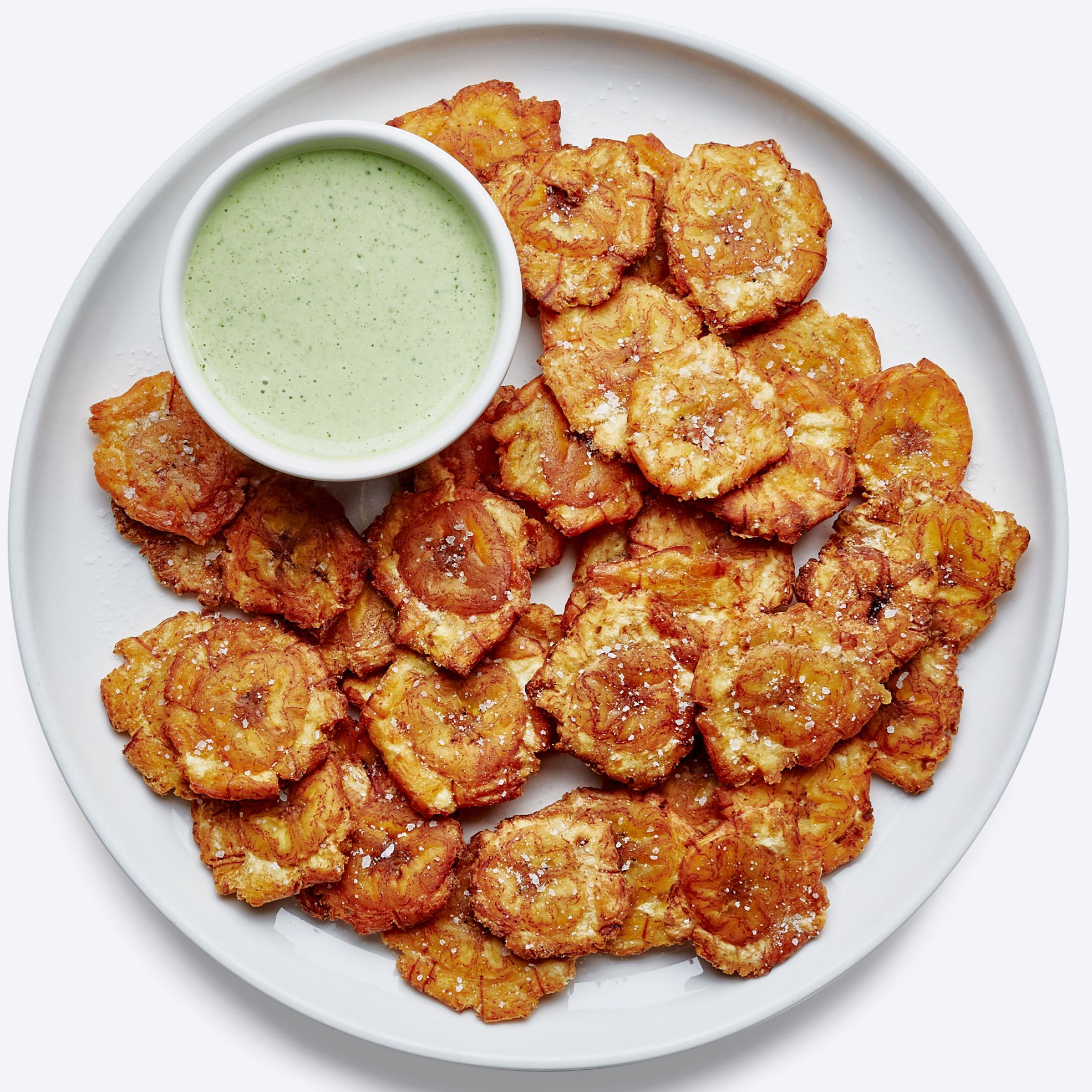 Crispy Pan-Fried Plantain Cakes with Cilantro Lime Sauce