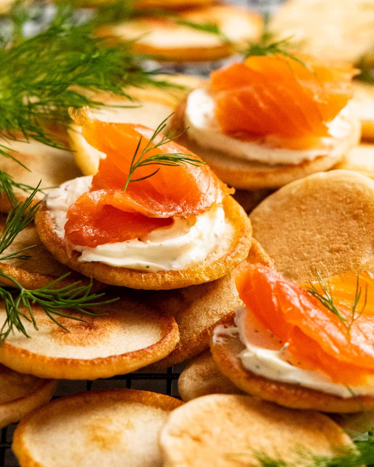 Pan-Seared Russian Buckwheat Blini with Smoked Salmon