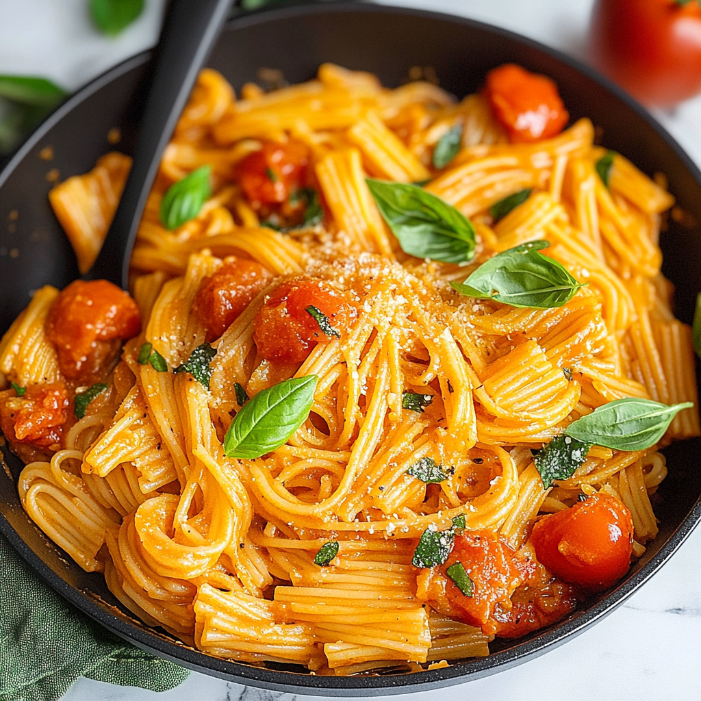 One-Pot Tomato Basil Pasta with Garlic Oil