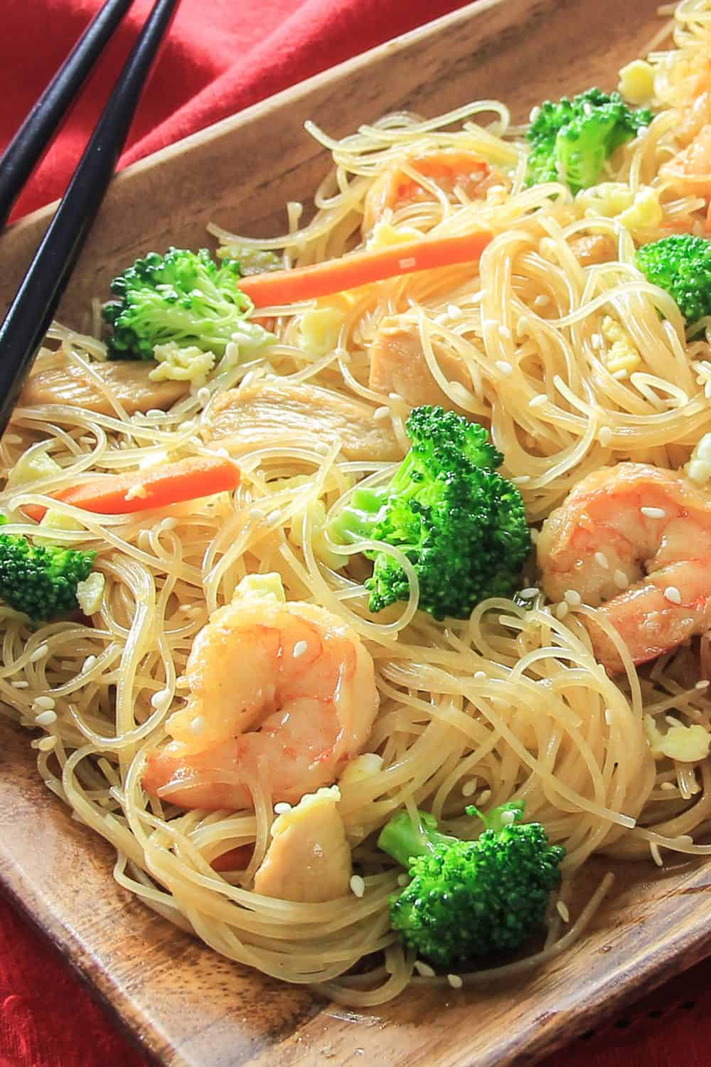 Rice Noodle Stir-Fry with Shrimp and Chinese Broccoli