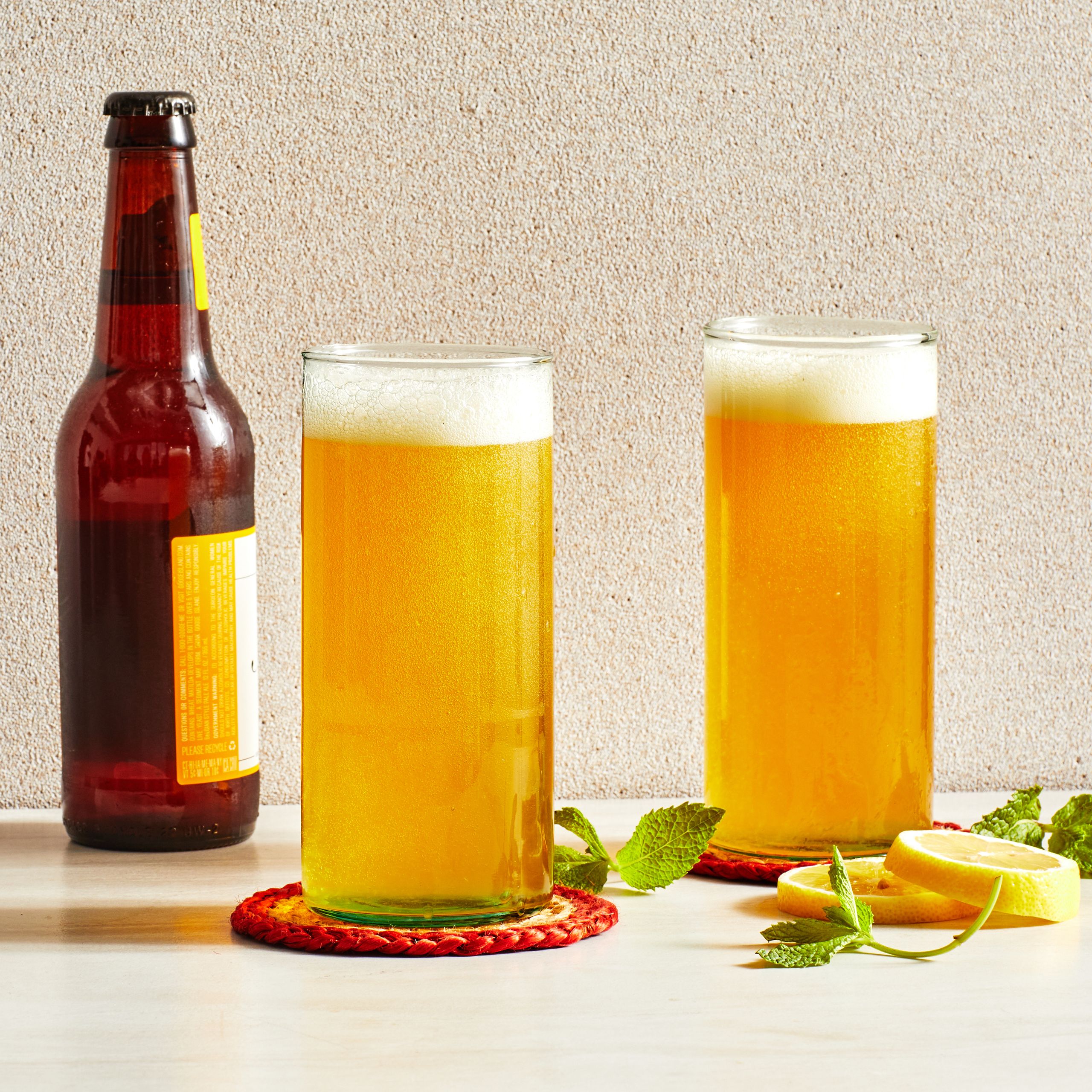 Honey-Lime Beer Shandies with Fresh Mint