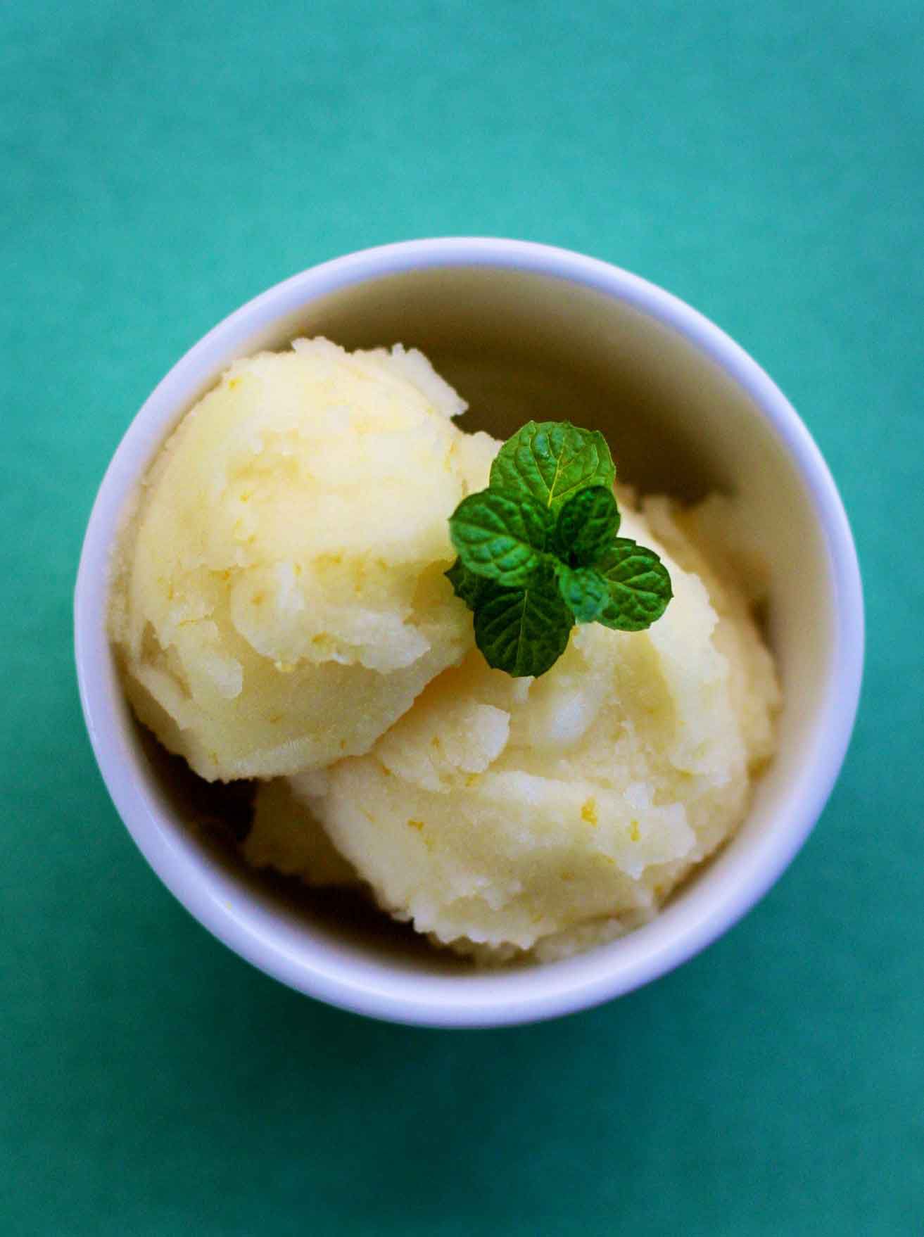 Ice-Crystal Lemon Sorbet with Mint