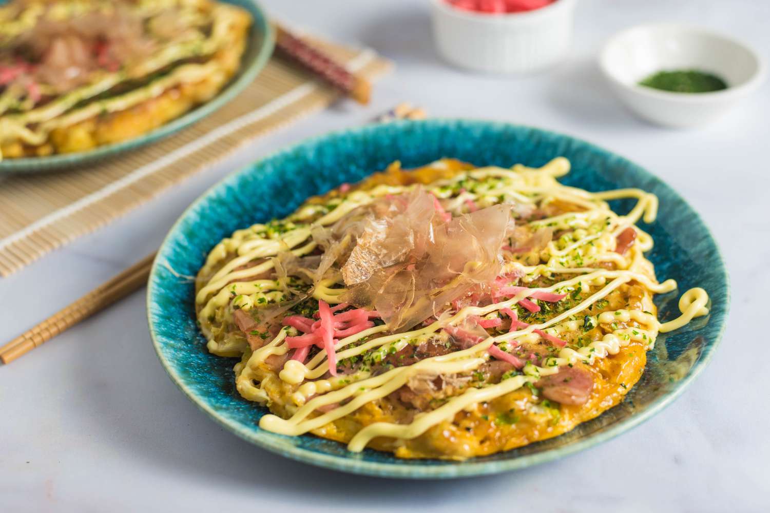 Osaka-Style Okonomiyaki with Cabbage and Pork Belly