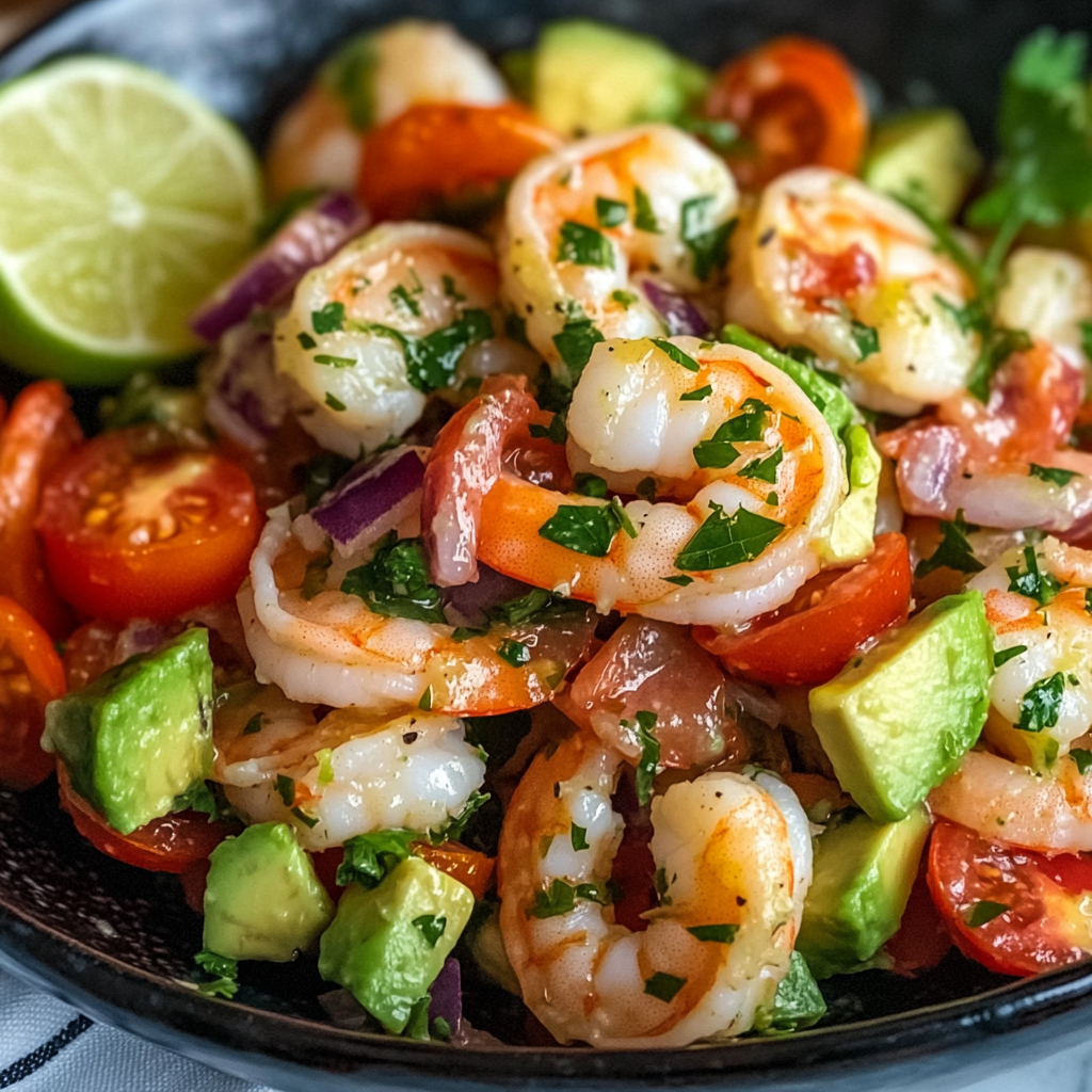 Quick Sautéed Garlic Lime Shrimp with Avocado Salad