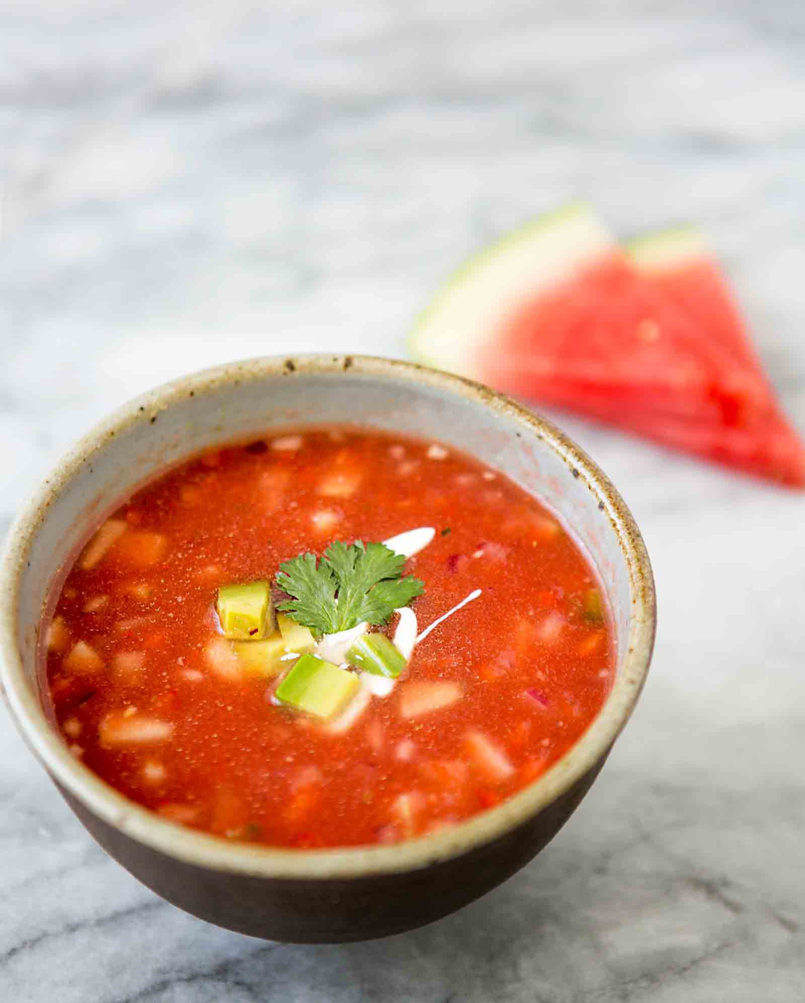 No-Bake Watermelon and Mint Gazpacho