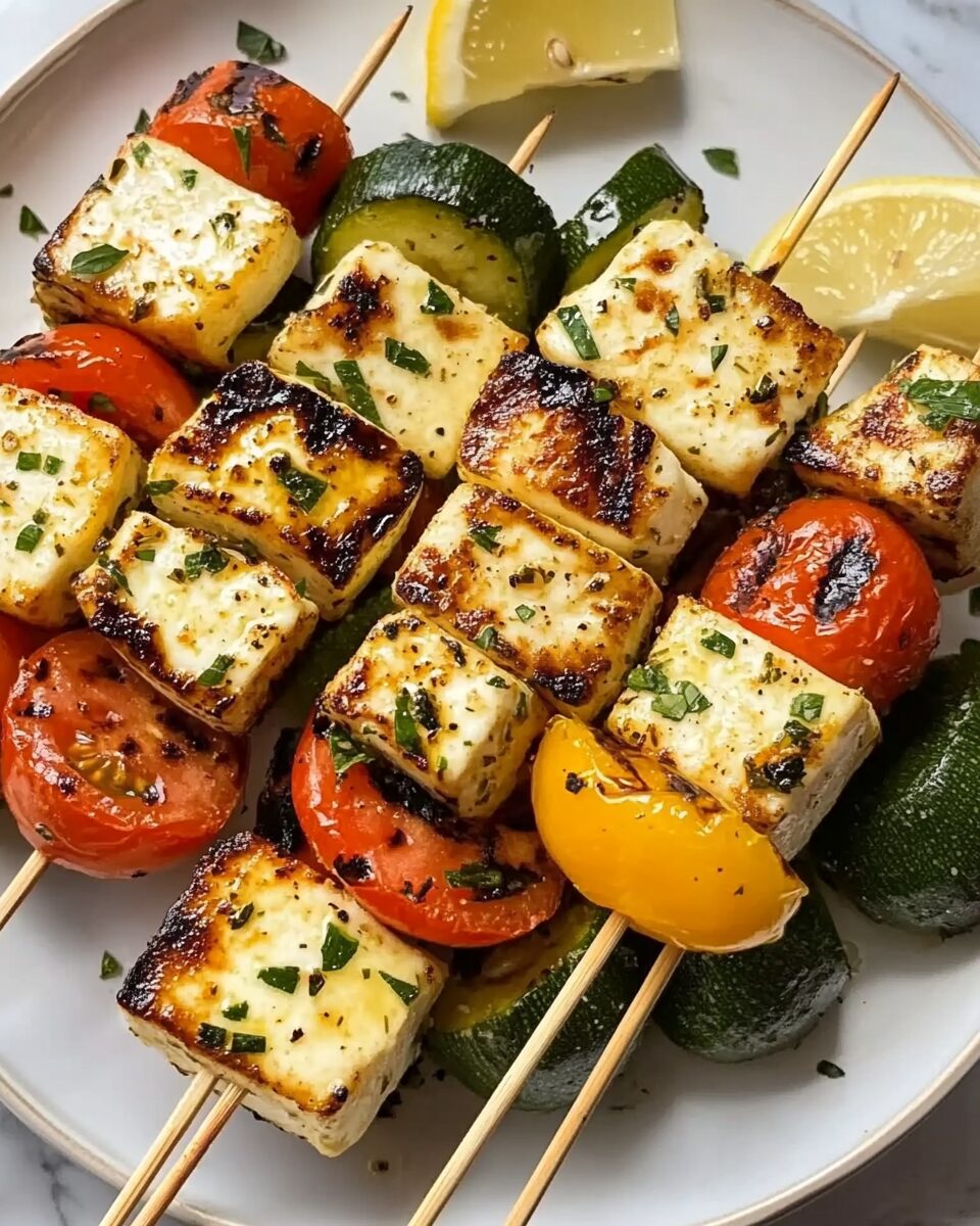 Grilled Greek Halloumi and Vegetable Skewers