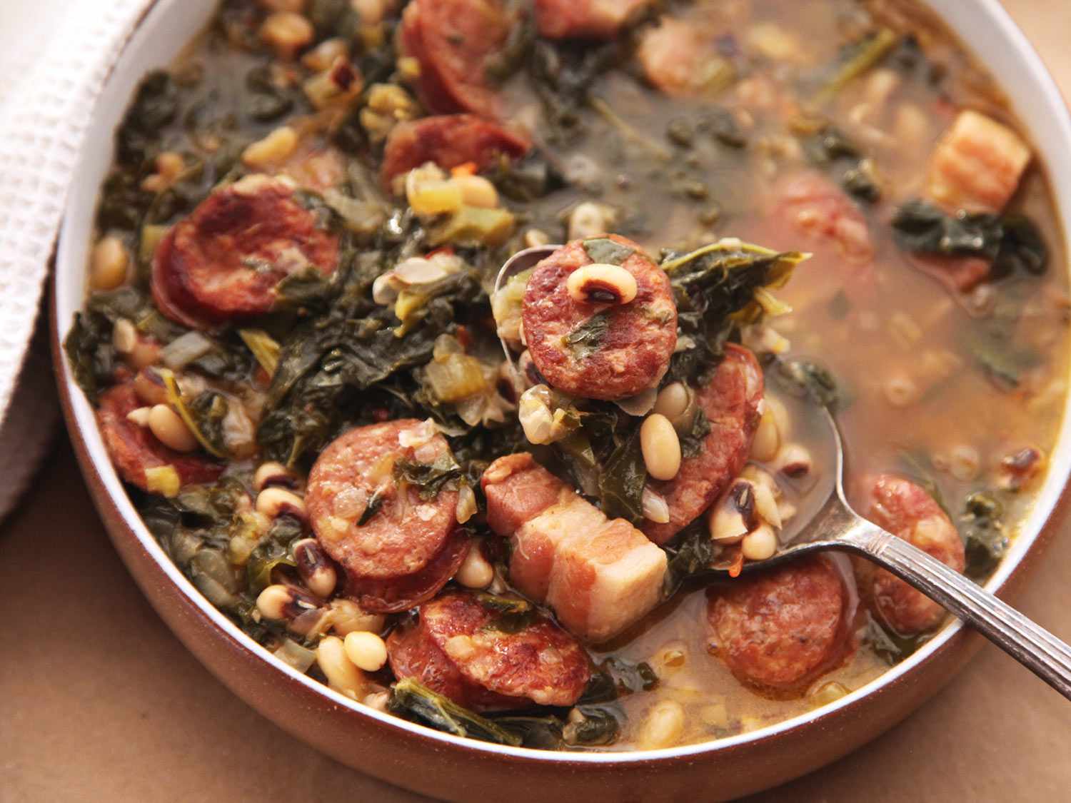 Charred Andouille Sausage with Cajun-Spiced Black Eyed Peas