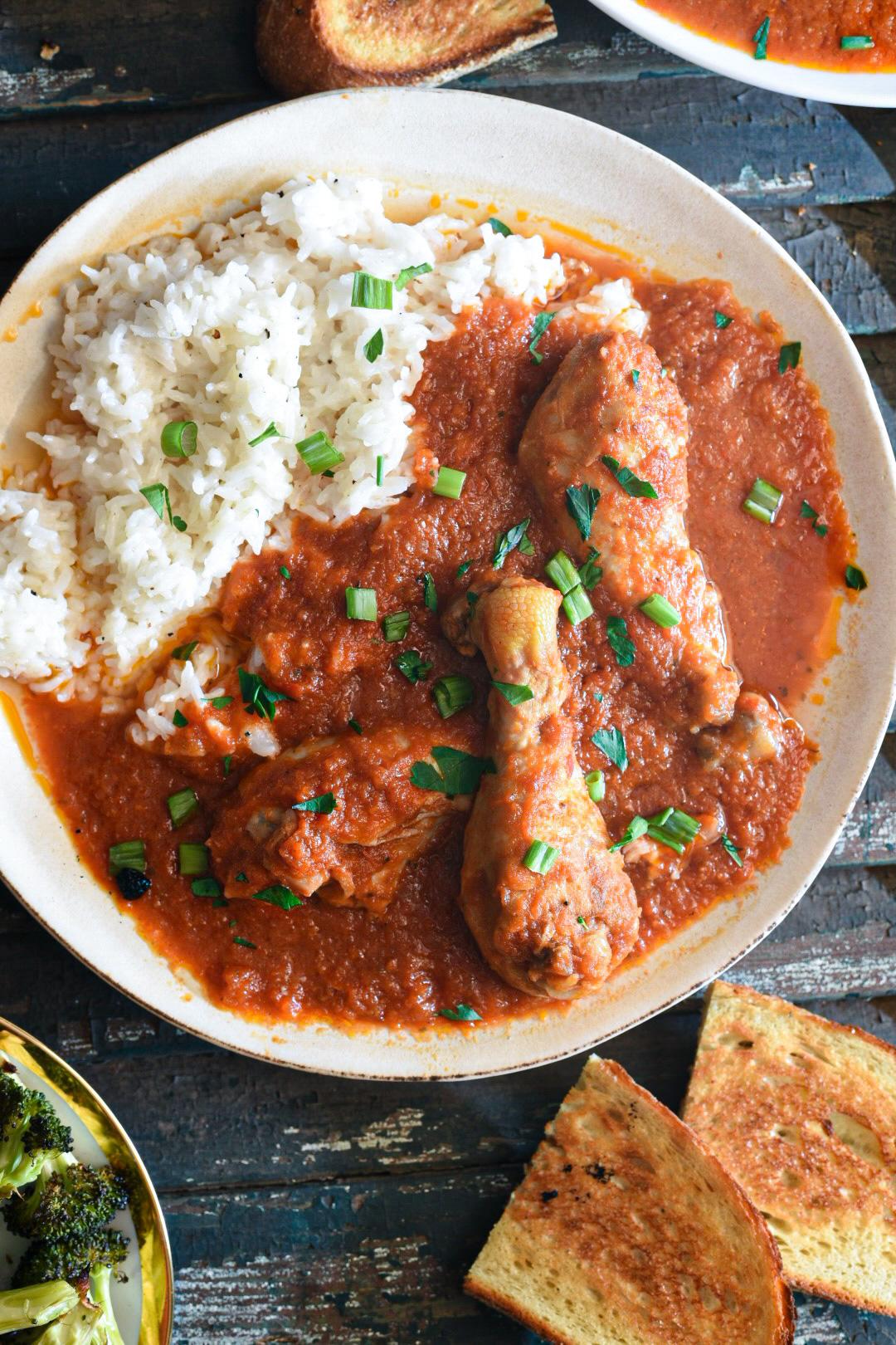 Ghanaian Brown Stewed Chicken with Spiced Tomato Sauce