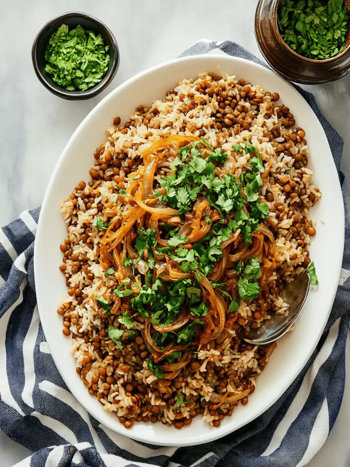Baked Mujadara with Caramelized Onions and Brown Lentils
