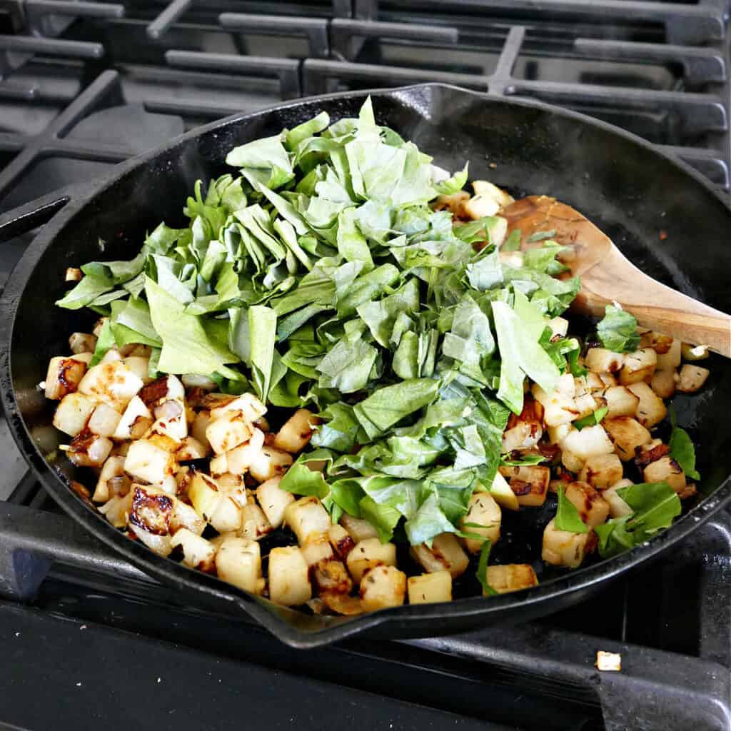 Sautéed Kohlrabi and Greens with Lemon and Chili Flakes
