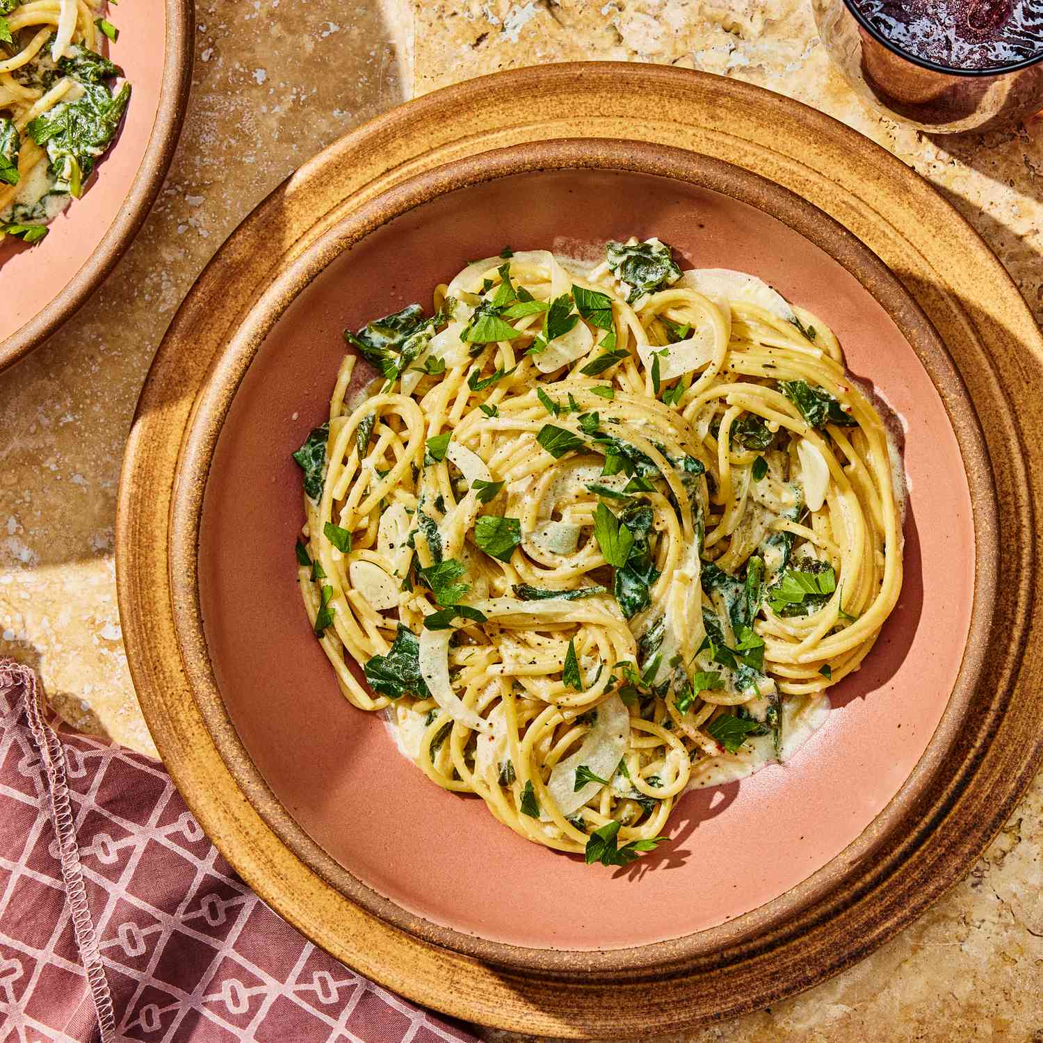 Yogurt and Lemon Sour Cream Pasta with Spinach