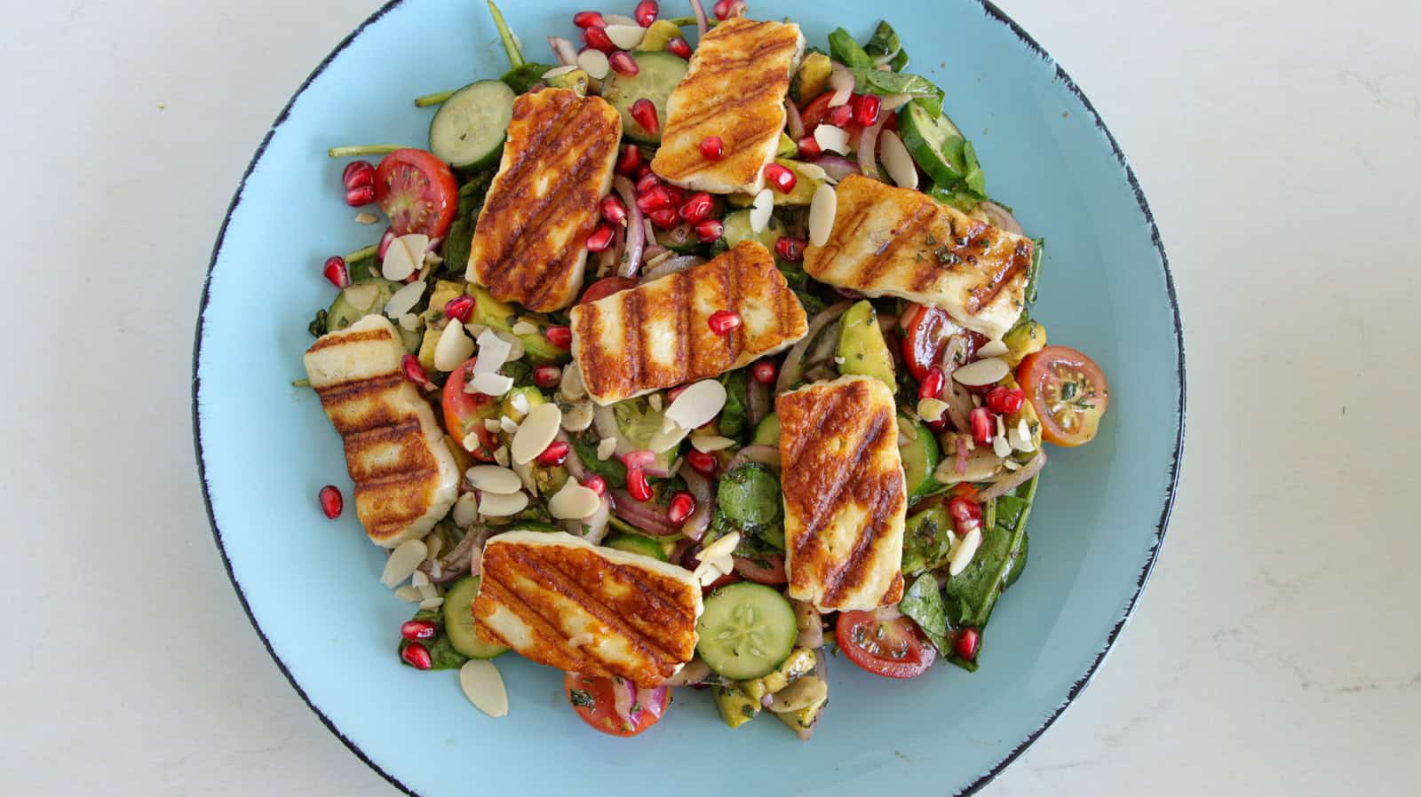 Authentic Greek Lemon-Herb Grilled Halloumi Salad