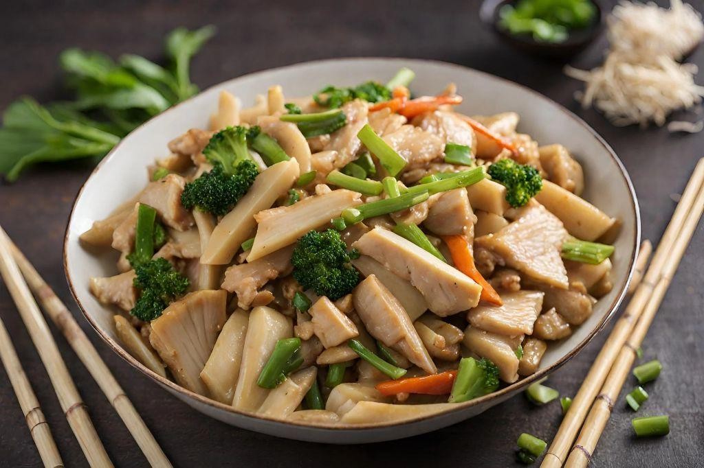 Pan-Seared Chicken with Bamboo Shoot and Ginger Stir-Fry
