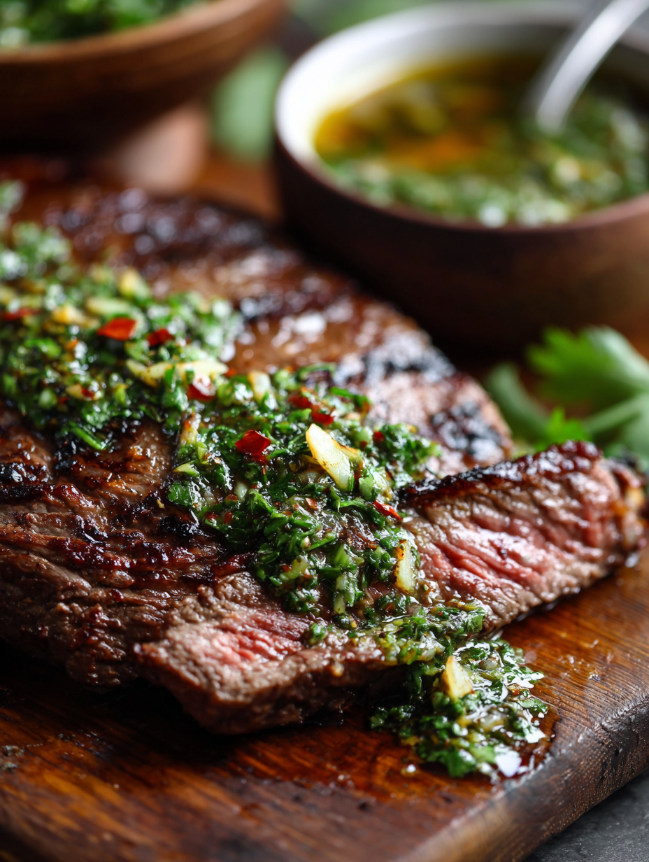 Grilled Alpaca Steak with Chimichurri Sauce