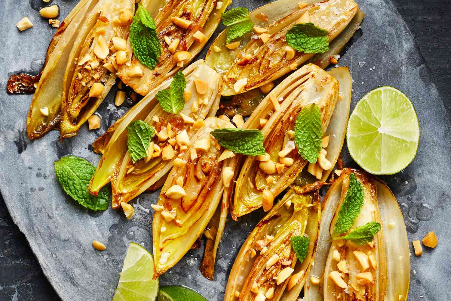 Charcoal-Grilled Endive with Bitter Herb Pesto and Toasted Pine Nuts