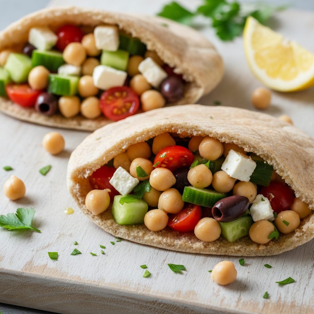 Baked Pita Pockets with Mediterranean Chickpea Salad