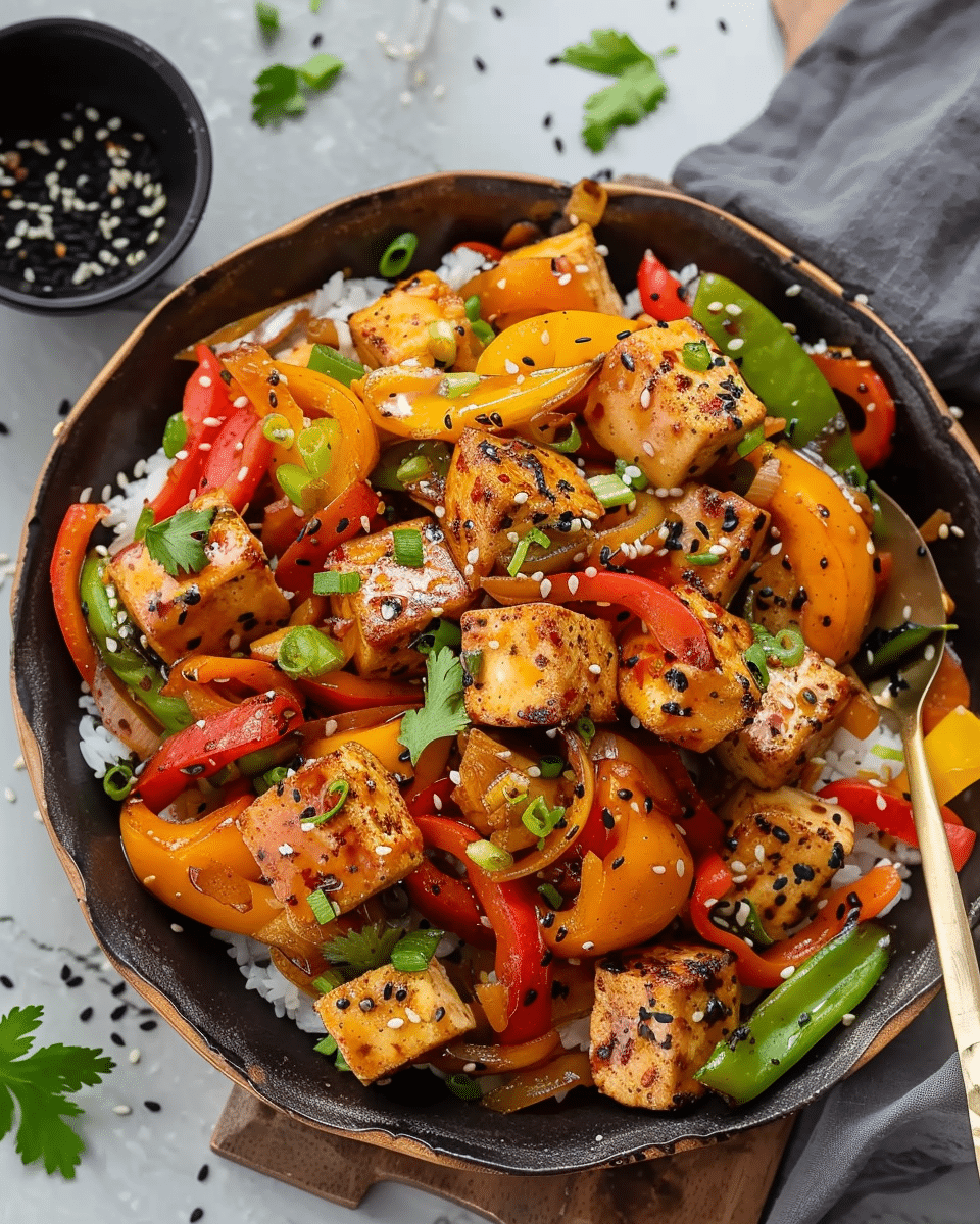 Black Pepper Tofu Stir Fry with Ginger and Scallions