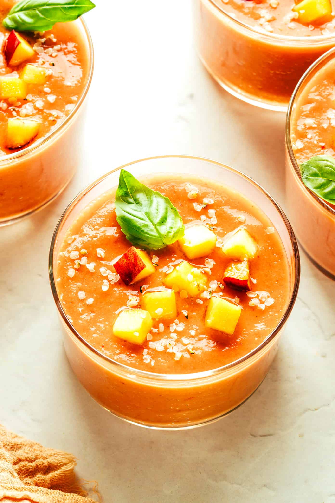 Chilled Tomato and Peach Gazpacho with Basil Oil