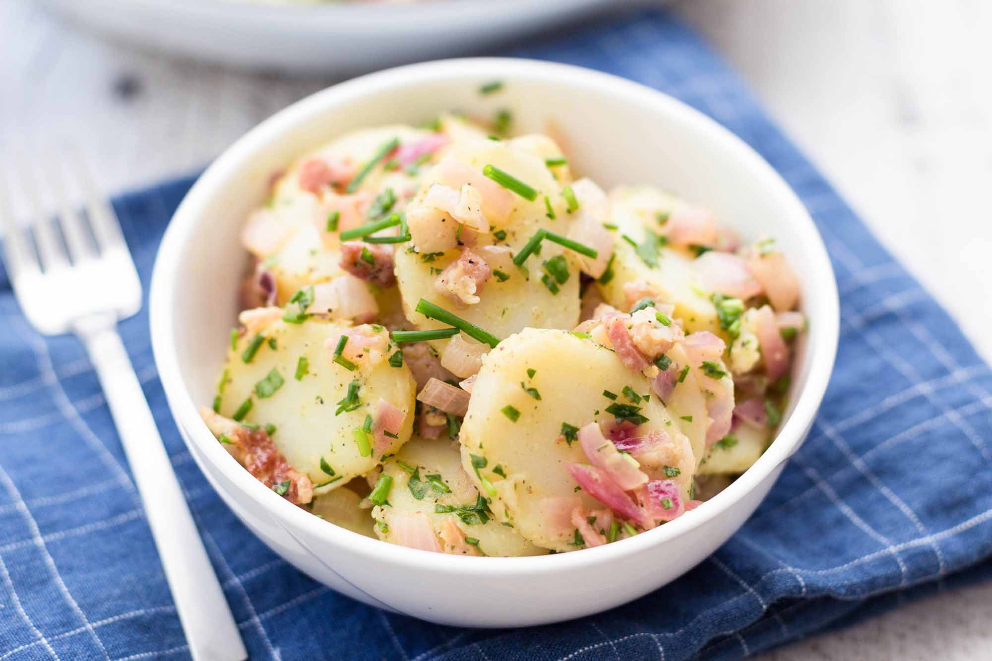 Classic German Potato Salad with Bacon and Mustard Vinaigrette