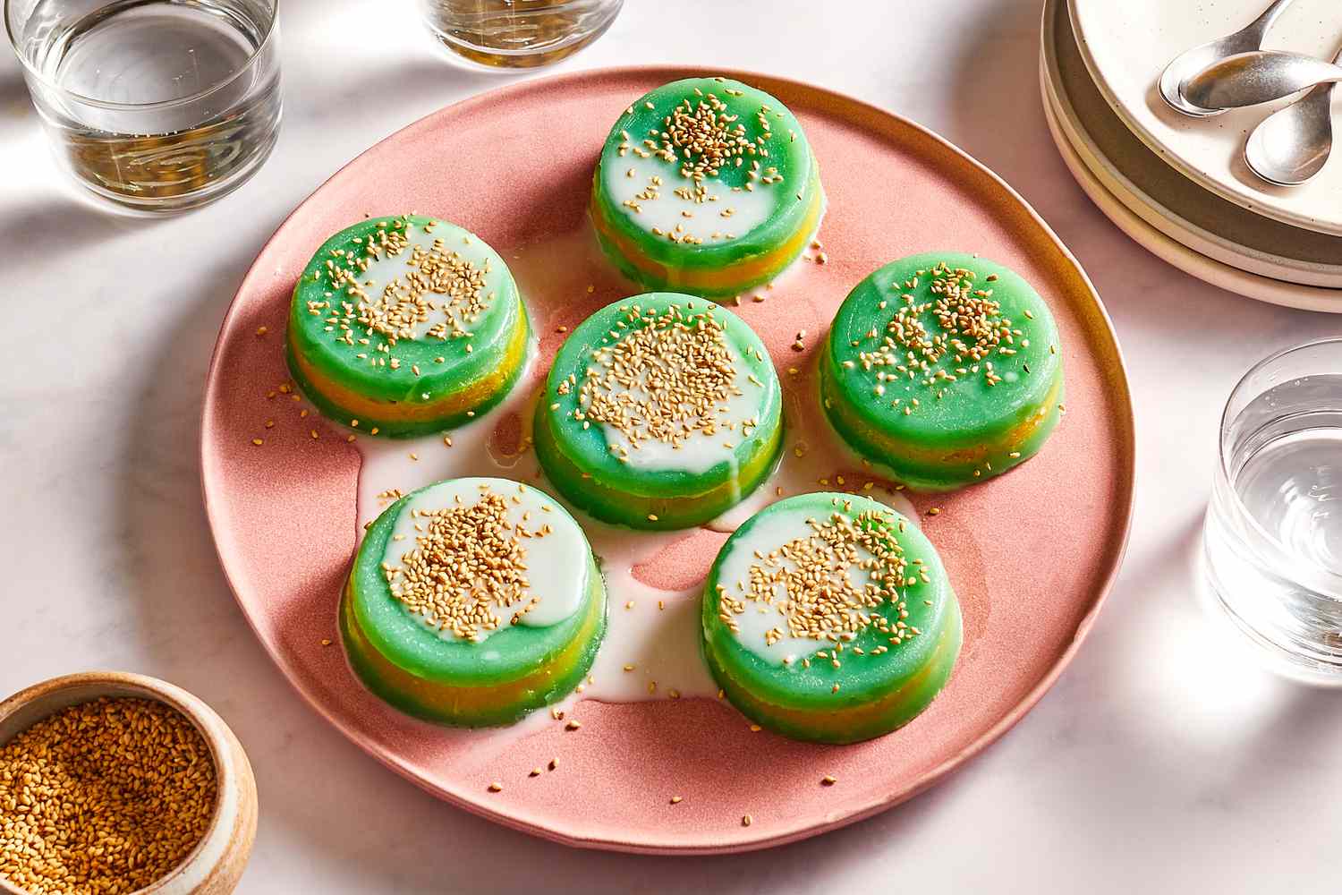 Coconut Pandan Steamed Rice Cake with Mung Bean Filling